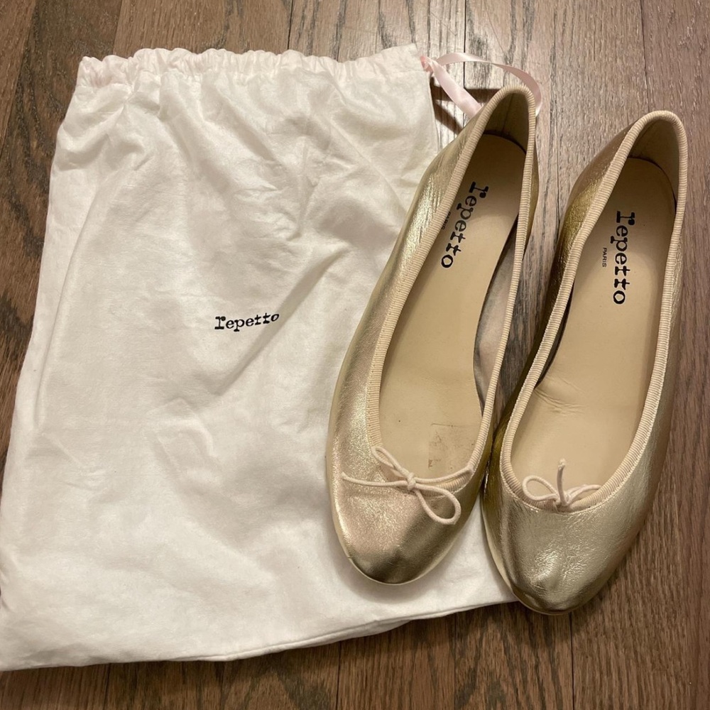 Repetto Camille Ballerina Block Heel Gold Leather EU 38.5 / US 7/7.5 NIB